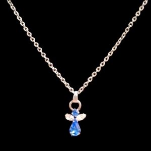 Stainless Steel Blue and White Crystal Angel Necklace‎
